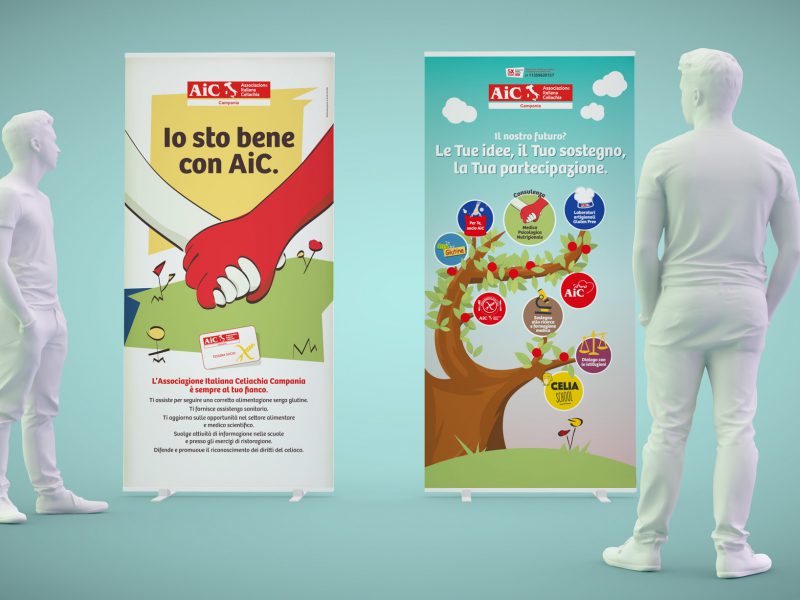 Progettazione rollup - banner con illustrazioni per un'associazione non-profit